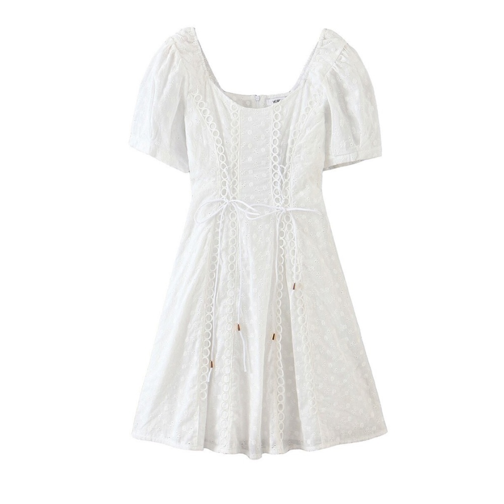 Boho gypsy white polka dot mini dress - Picture 4 of 5
